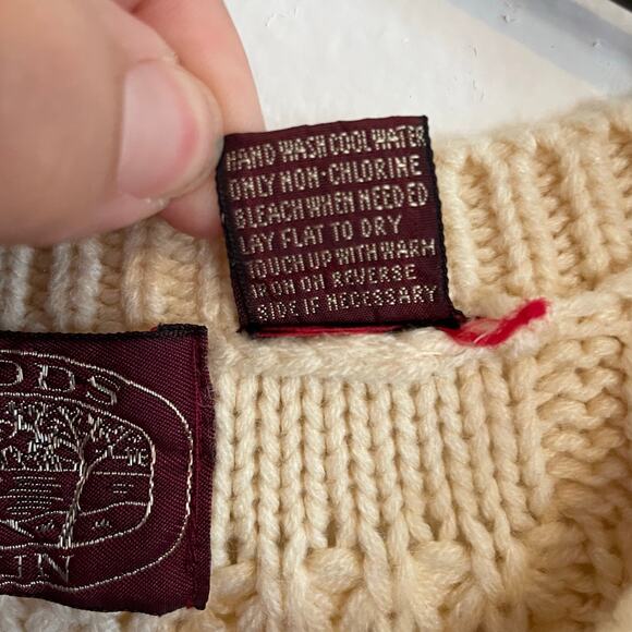 VTG Chunky Knit Fisherman Cream Sweater Men's SZ LARGE Diamond Cable Knit EUC - Picture 5 of 8